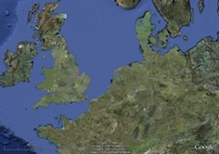 Town of Dunwich was located in the county of Suffolk, in the East of the United Kingdom. Zoomed out satelite map of UK showing location of Dunwich